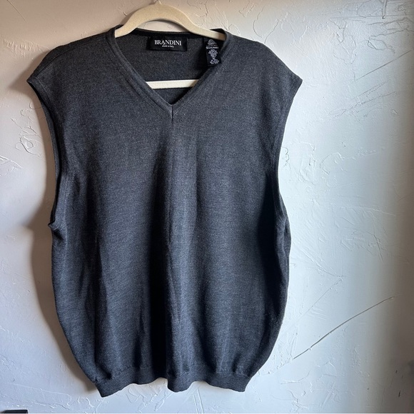 Brandini Made in Italy Men's Grey 100% Extra Fine Merino Wool Sweater Vest Sz XL - Picture 1 of 8